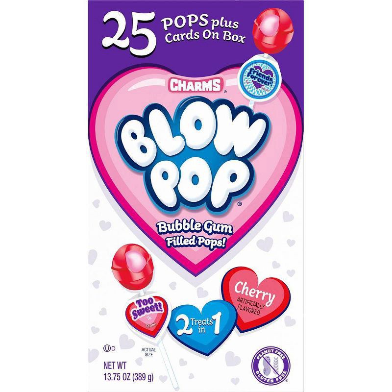 slide 1 of 2, Blow Pops Valentine's Day Classroom Exchange Bubble Gum Pops - 13.75oz/25ct, 25 ct