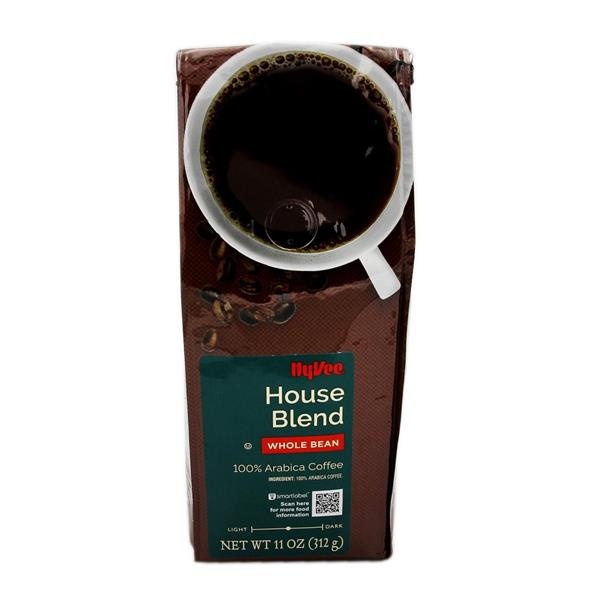 slide 1 of 1, Hy-vee Medium Light House Blend Whole Bean 100% Arabica Coffee - 11 oz, 11 oz