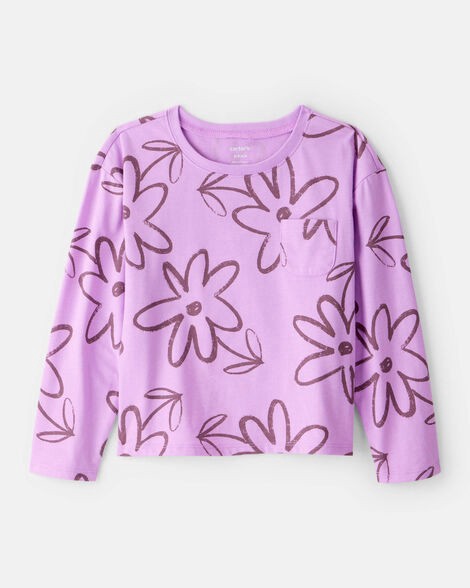 slide 1 of 2, Carter's Girls Floral Pocket Tee - Purple Lavender XS, 1 ct
