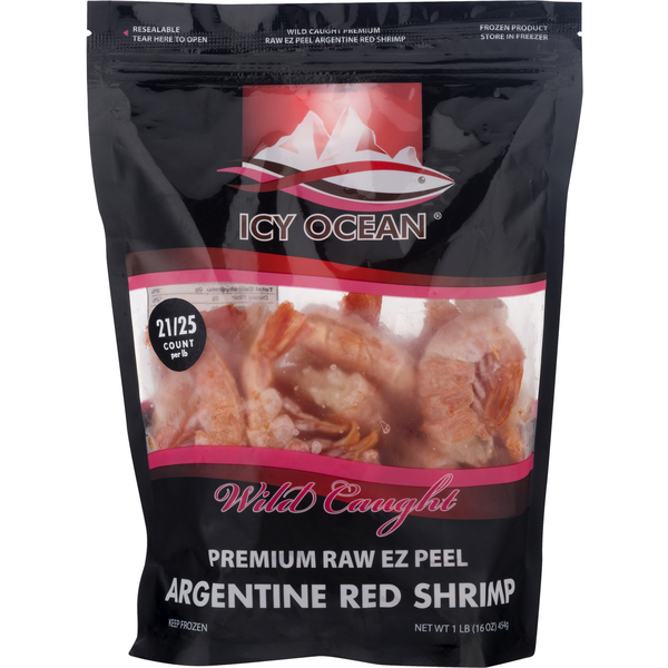 slide 1 of 1, Icy Ocean Wild Raw EZ-Peel Argentine Red Shrimp 21-25 ct per lb Frozen, 25 ct; 16 oz