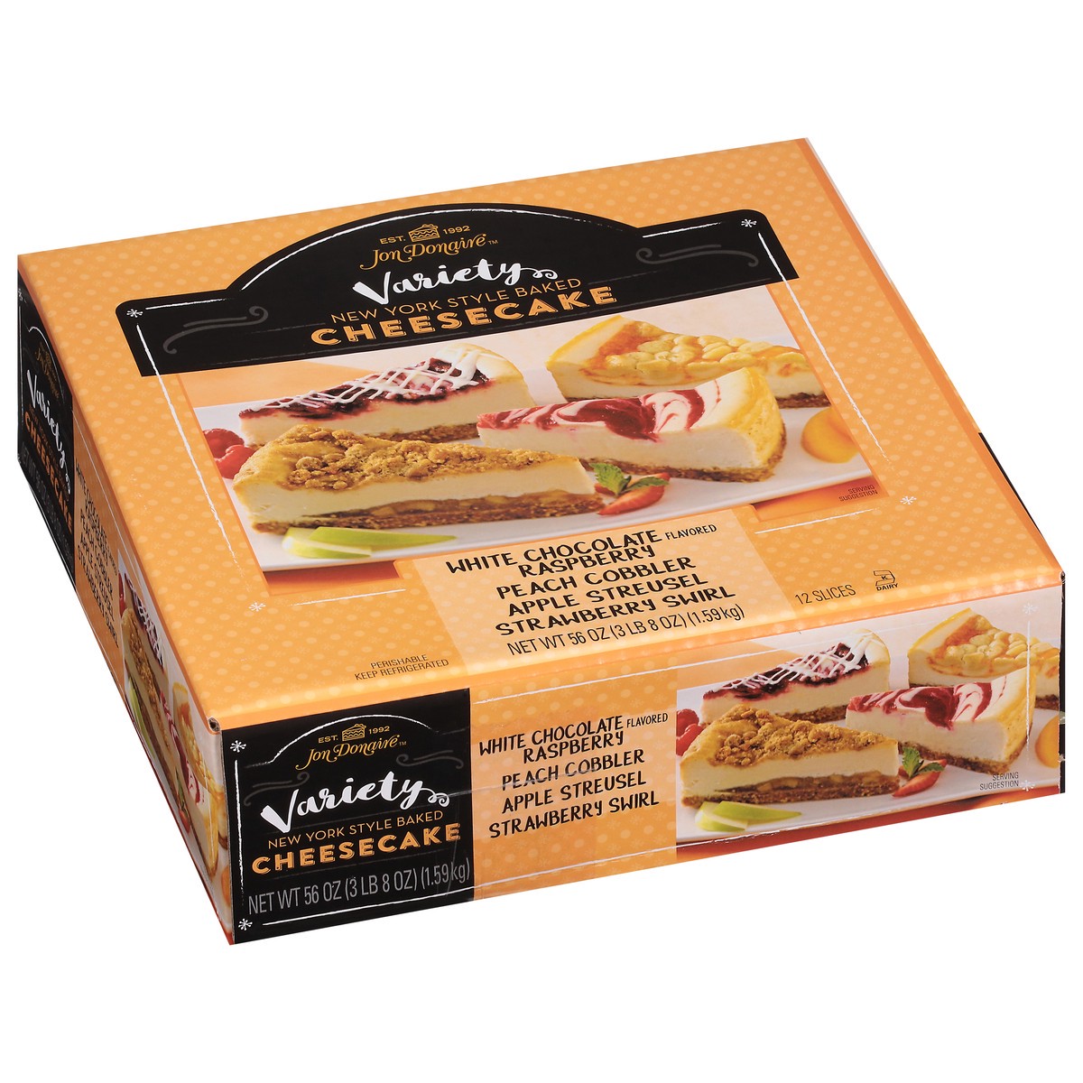 slide 2 of 14, Jon Donaire New York Style Baked Cheesecake Variety 56 oz, 12 ct