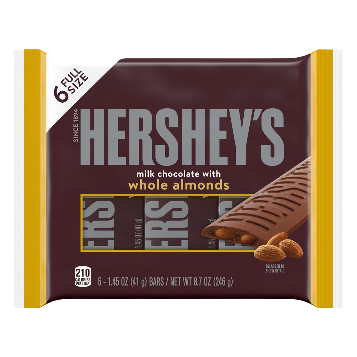 slide 1 of 6, Hershey's Milk Chocolate With Almonds Bars, 6 ct