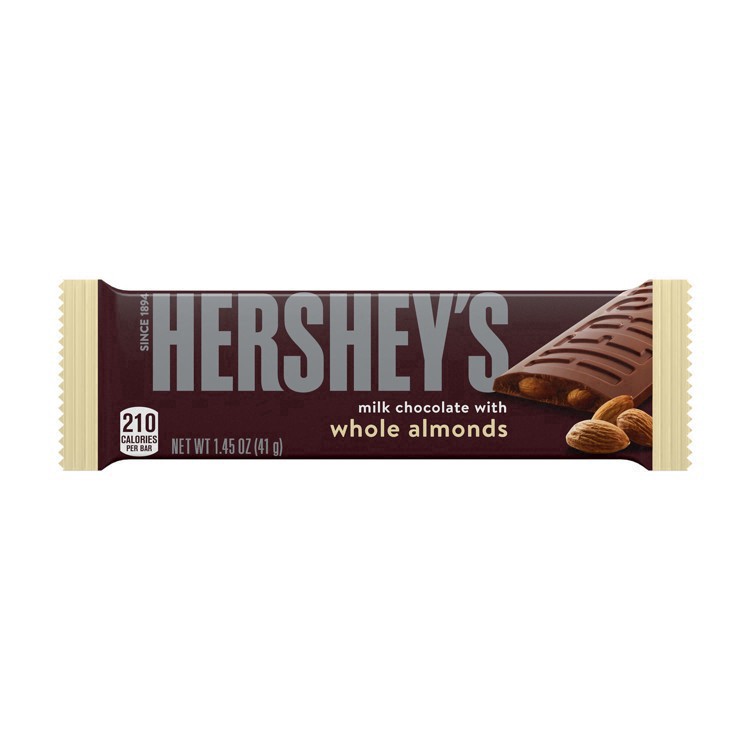 slide 13 of 81, Hershey's Milk Chocolate with Whole Almonds Candy Bars, 1.45 oz (6 Count), 1.45 oz