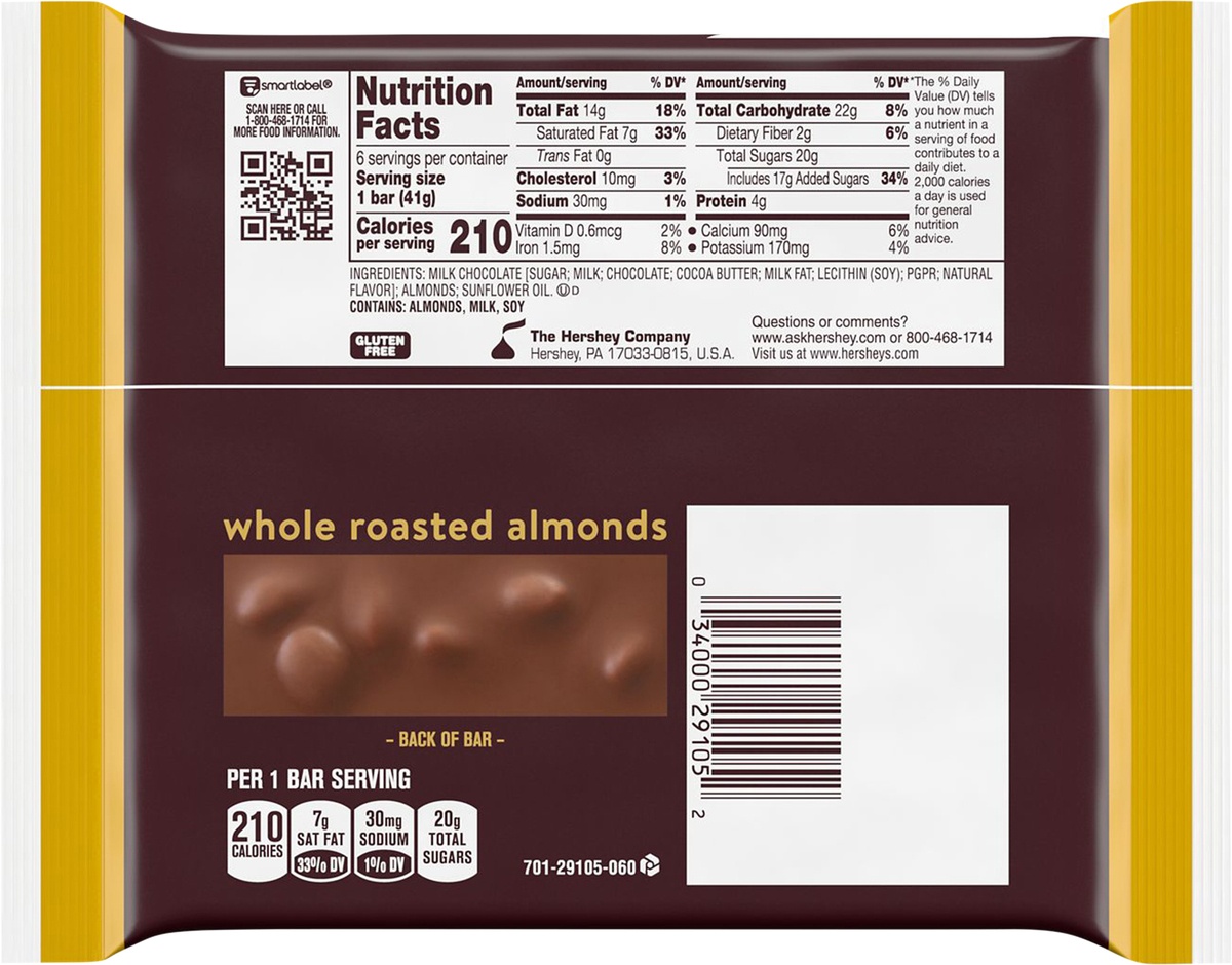 slide 5 of 6, Hershey's Milk Chocolate With Almonds Bars, 6 ct