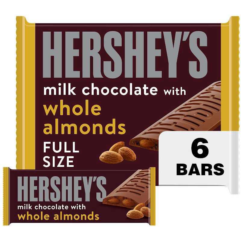 slide 1 of 81, Hershey's Milk Chocolate with Whole Almonds Candy Bars, 1.45 oz (6 Count), 1.45 oz