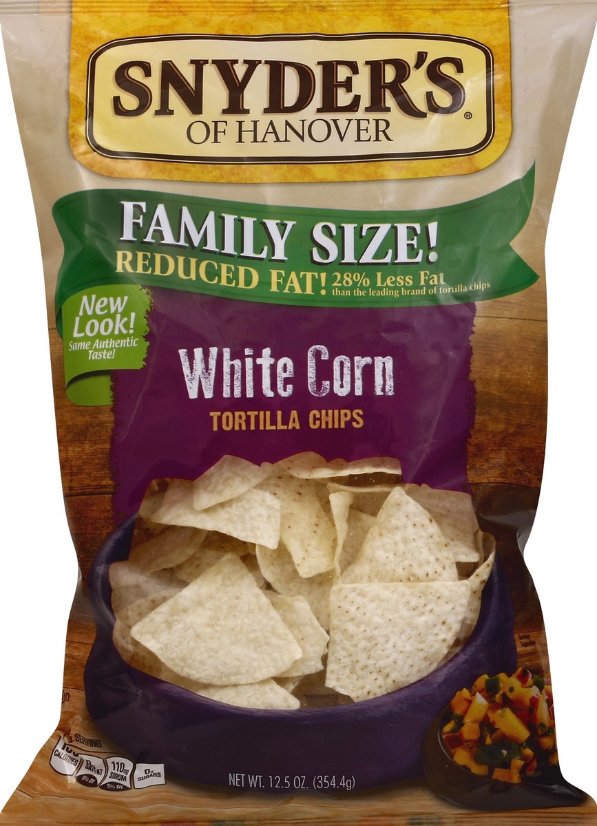 slide 5 of 5, Snyder's of Hanover Tortilla Chips White Corn Reduced Fat Family Size, 15 oz