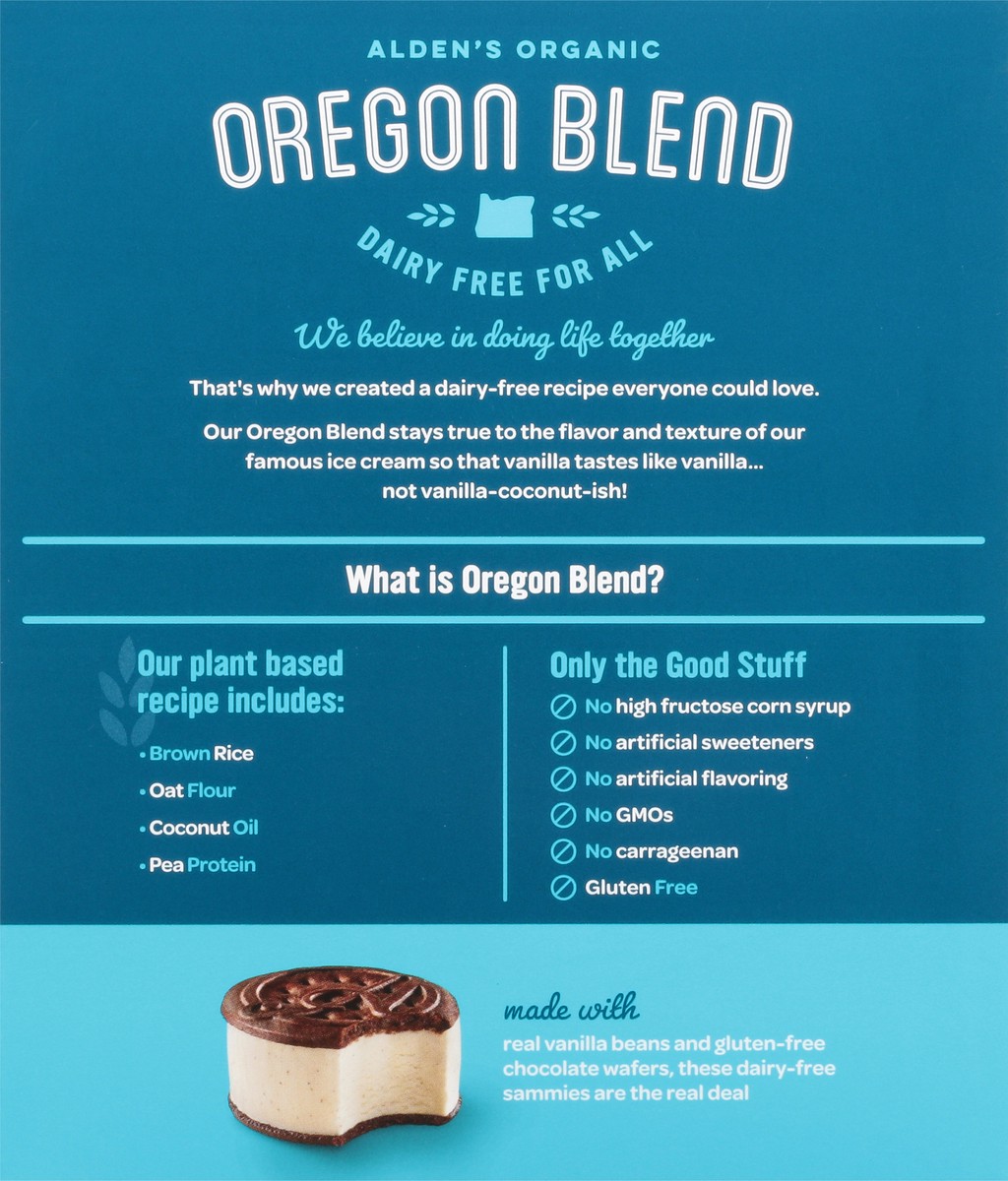 slide 8 of 9, Alden's Organic Round Sammies Dairy Free Vanilla Bean Frozen Dessert 4 Sandwiches 3.5 fl oz Packed, Unspecified 4 ea, 4 ct