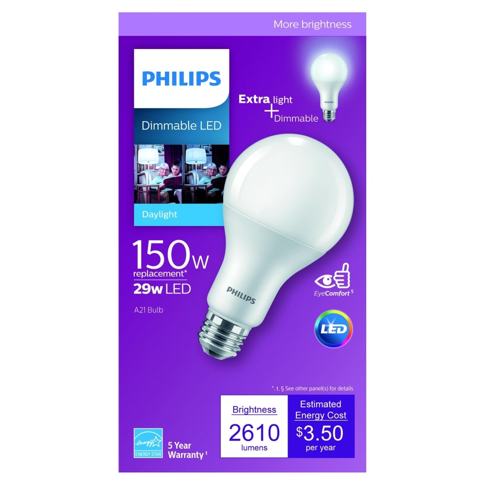 slide 1 of 1, Philips 29Watt 150Watt A21 Dimmable Led Light Bulb Daylight, 1 ct