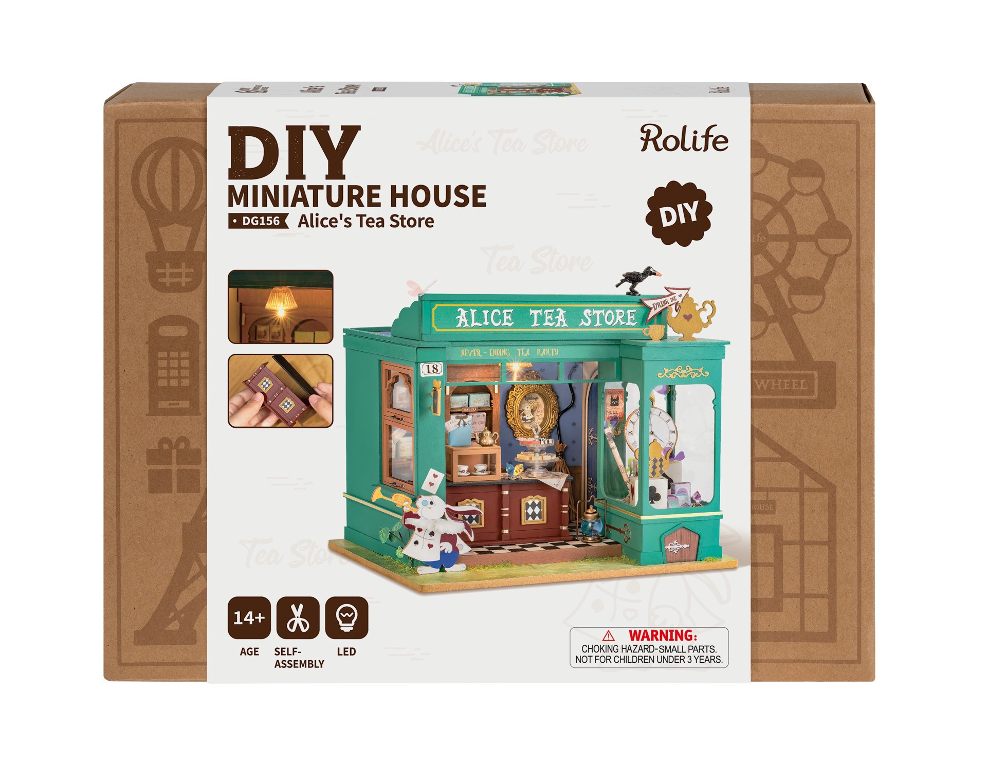 slide 5 of 8, Robotime Rolife Alice's Tea Store Diy Miniature House Kit, 8.5 in x 6 in x 7 in