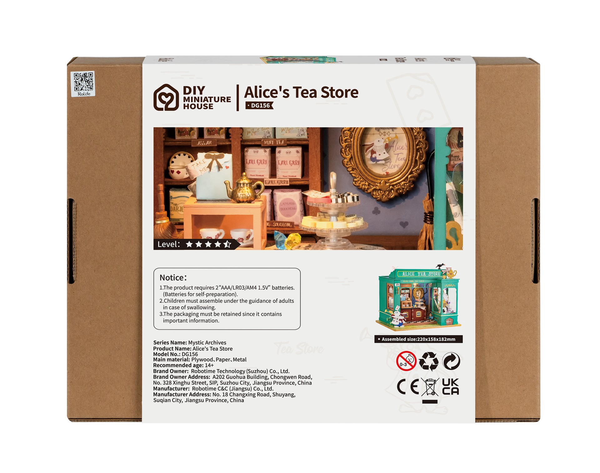 slide 4 of 8, Robotime Rolife Alice's Tea Store Diy Miniature House Kit, 8.5 in x 6 in x 7 in