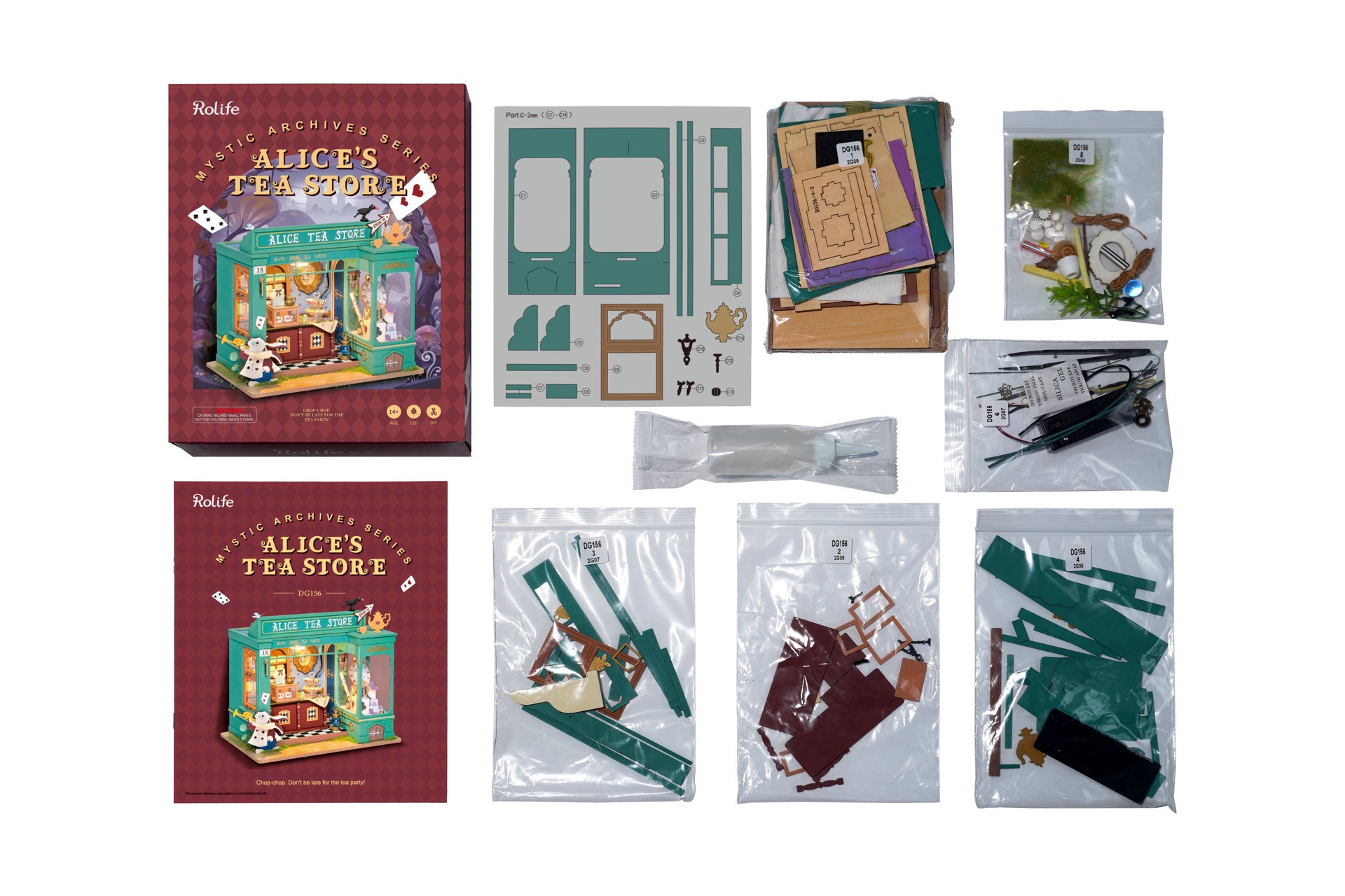 slide 7 of 8, Robotime Rolife Alice's Tea Store Diy Miniature House Kit, 8.5 in x 6 in x 7 in