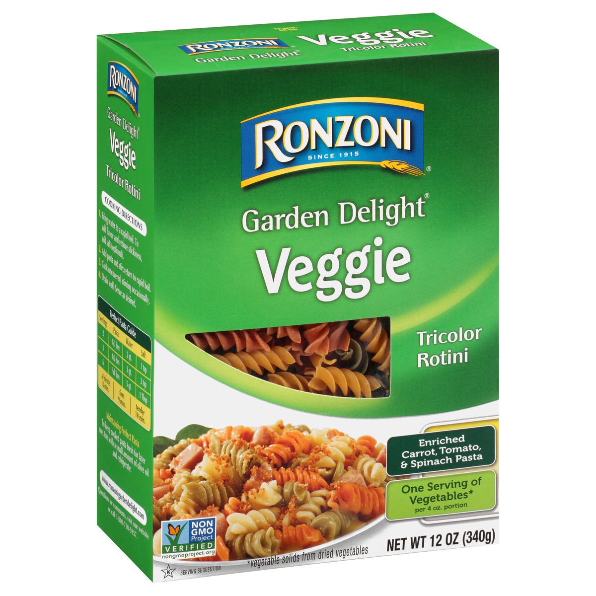 slide 2 of 9, Ronzoni Garden Delight Rotini, 12 oz, Non-GMO Tricolor Pasta
, 12 oz