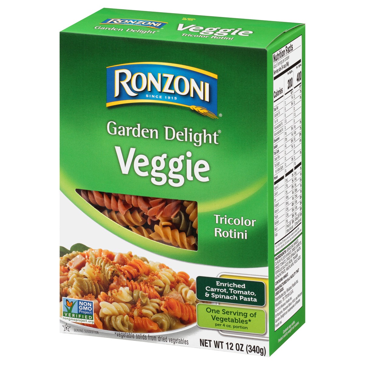 slide 3 of 9, Ronzoni Garden Delight Rotini, 12 oz, Non-GMO Tricolor Pasta
, 12 oz