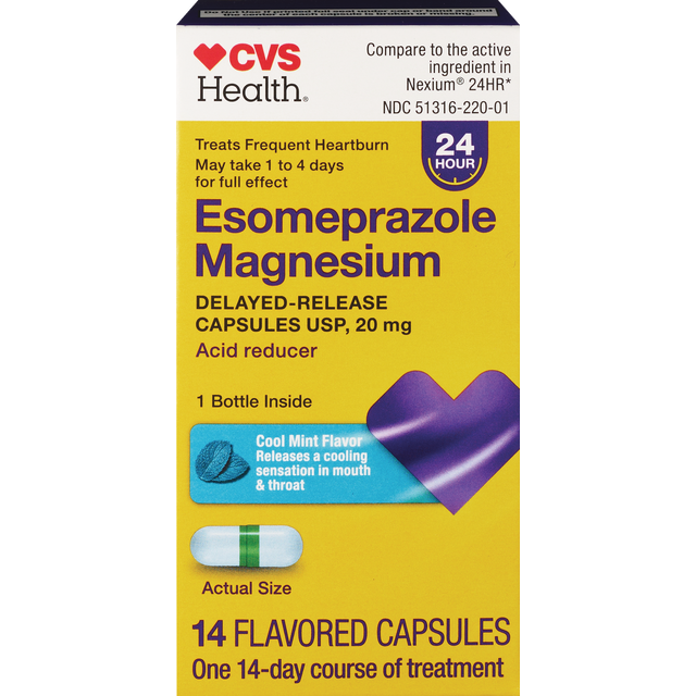 slide 1 of 1, CVS Health Esomeprazole 20 Mg Mint Capsule, 14 Ct, 14 ct