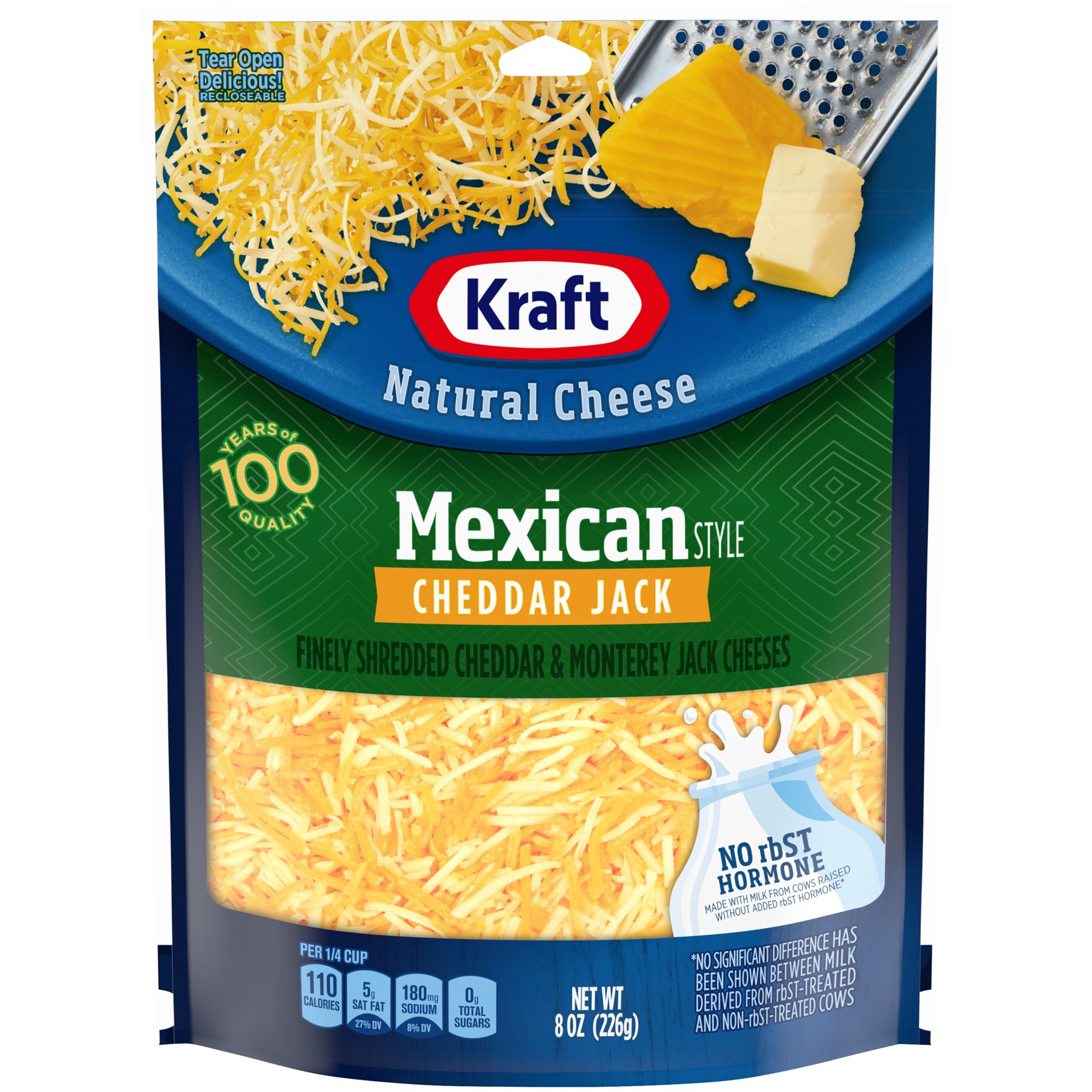 slide 1 of 6, Kraft Mexican Style Cheddar Jack Finely Shredded Cheese, 8 oz Bag, 8 oz