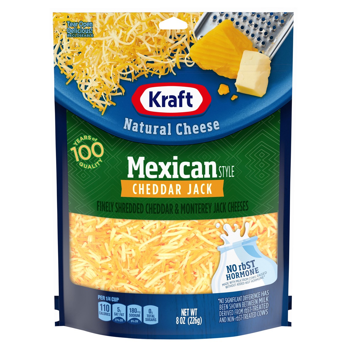 slide 1 of 1, Kraft Mexican Style Cheddar Jack Finely Shredded Cheese, 8 oz Bag, 8 oz