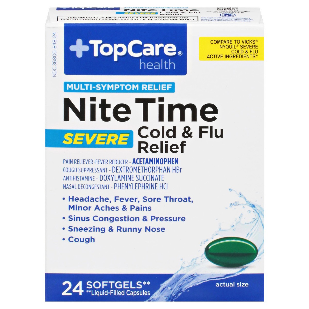 slide 1 of 9, Topcare Cold/Flu Night Severe Softgels, 24 ct