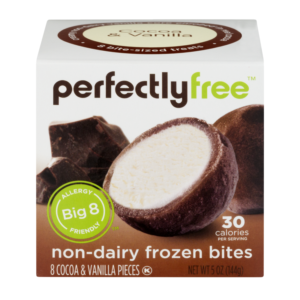 slide 1 of 1, Perfectly Free Bites Non Dairy Cocoa and Vanilla, 5 oz