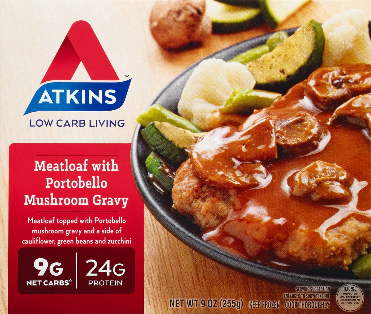 slide 1 of 9, Atkins Meatloaf with Portobello Mushroom Gravy, 9 oz