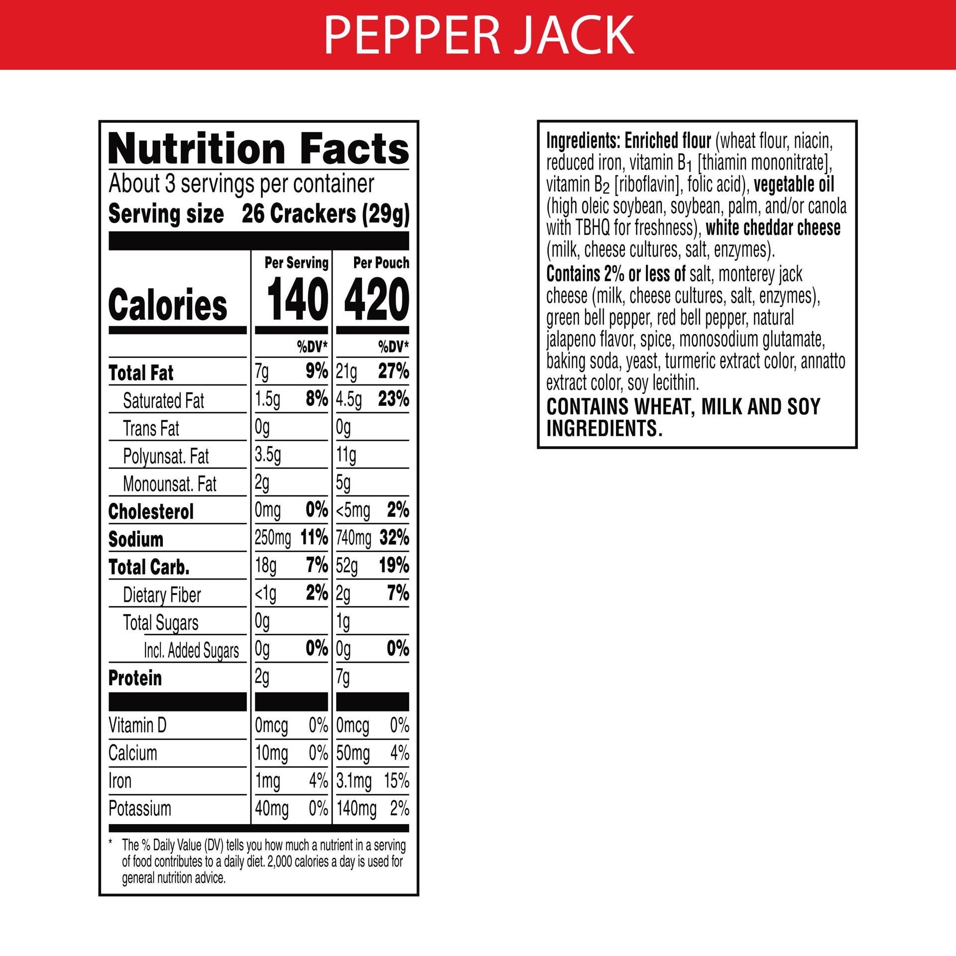 slide 2 of 5, Cheez-It Cheese Crackers, Baked Snack Crackers, Office and Kids Snacks, Pepper Jack, 3oz Bag, 1 Bag, 3 oz