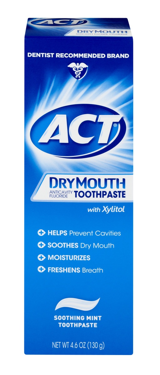 slide 1 of 1, ACT Dry Mouth Anticavity Fluoride Toothpaste in Soothing Mint, 4.6 oz