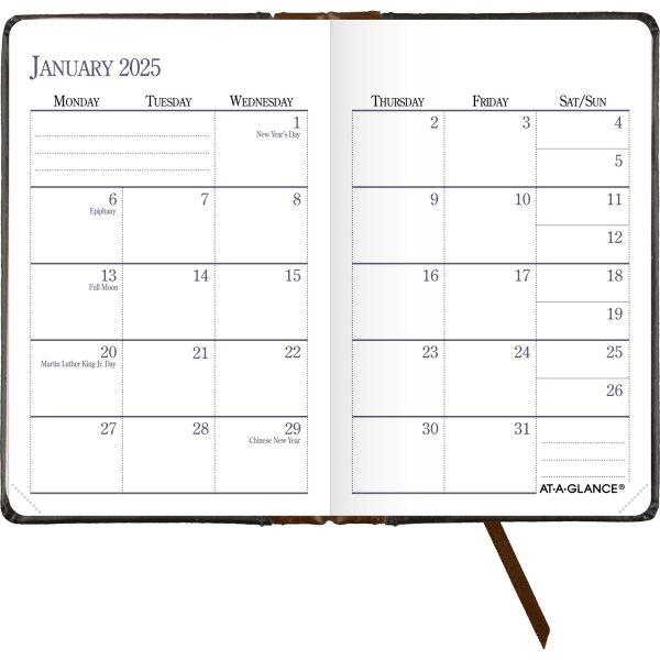 slide 4 of 4, 2025 At-A-Glance Fine Diary Weekly/Monthly Diary, 2-3/4"" X 4-1/4"", Black/Brown, January To December, 740105, 1 ct