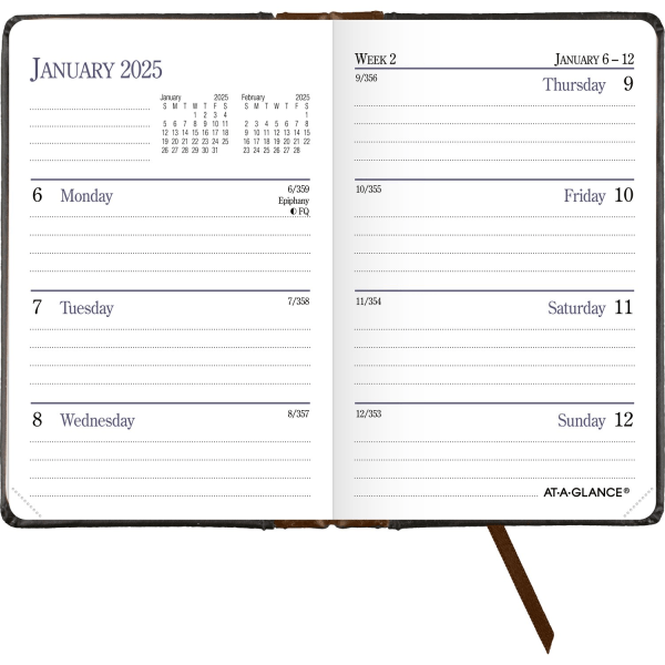 slide 3 of 4, 2025 At-A-Glance Fine Diary Weekly/Monthly Diary, 2-3/4"" X 4-1/4"", Black/Brown, January To December, 740105, 1 ct