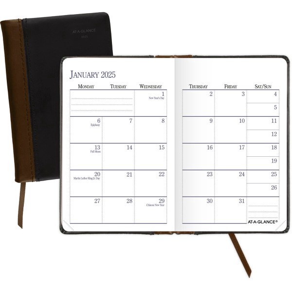 slide 2 of 4, 2025 At-A-Glance Fine Diary Weekly/Monthly Diary, 2-3/4"" X 4-1/4"", Black/Brown, January To December, 740105, 1 ct