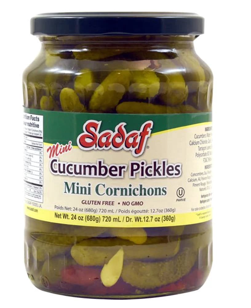slide 1 of 1, Sadaf Mini Cucumber Pickles Mini Cornichons, 24 oz
