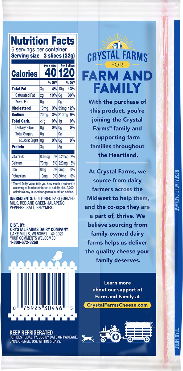 slide 5 of 6, Crystal Farms Thins Pepper Jack Sliced Cheese, 6.84 oz, 18 count, 18 ct