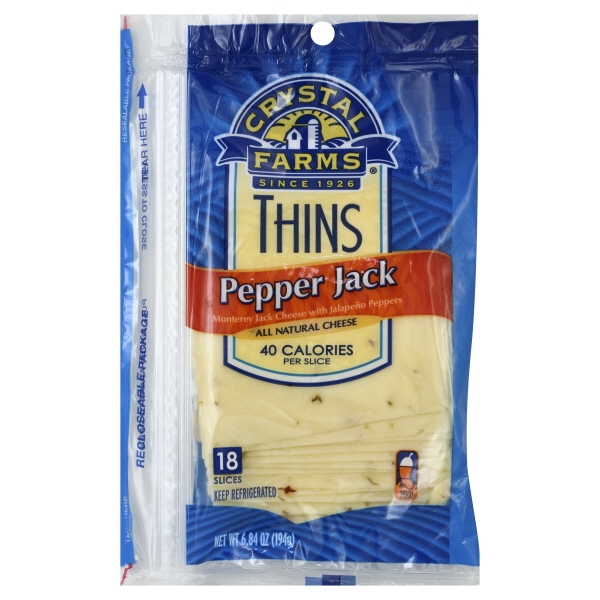 slide 1 of 1, Crystal Farms Pepper Jack Cheese Thins, 6.84 oz