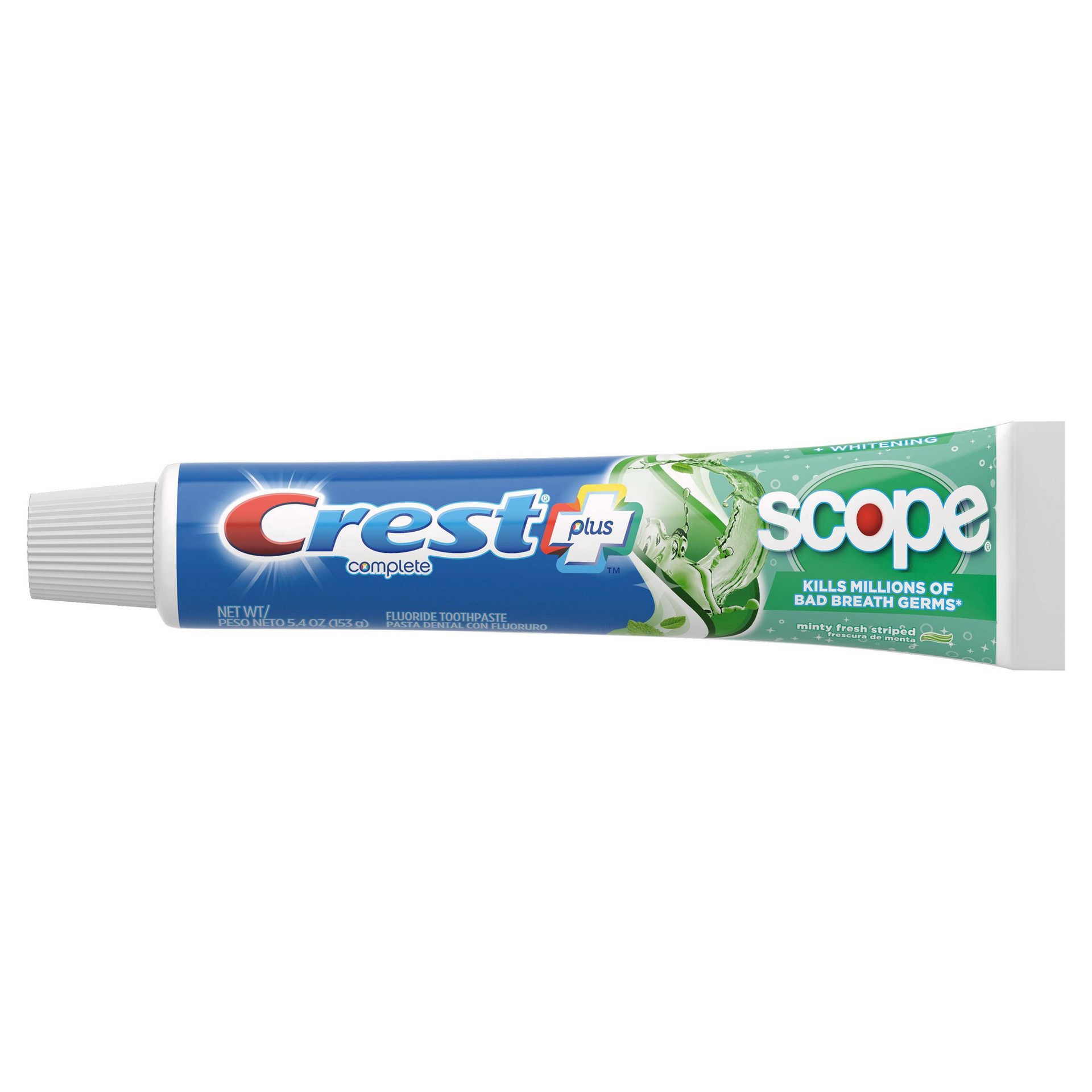 slide 8 of 10, Crest + Scope Complete Whitening Toothpaste - Minty Fresh - 5.4oz/2pk, 10.8 oz