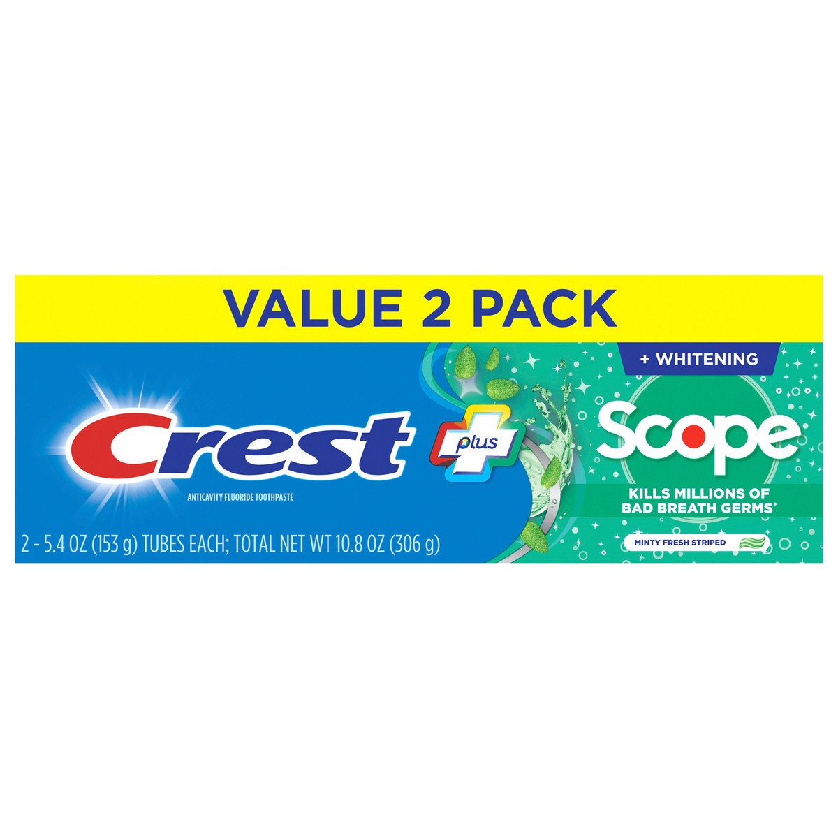 slide 1 of 10, Crest Whitening Plus Scope Toothpaste , Minty Fresh, 5.4 oz, Pack of 2, 2 ct