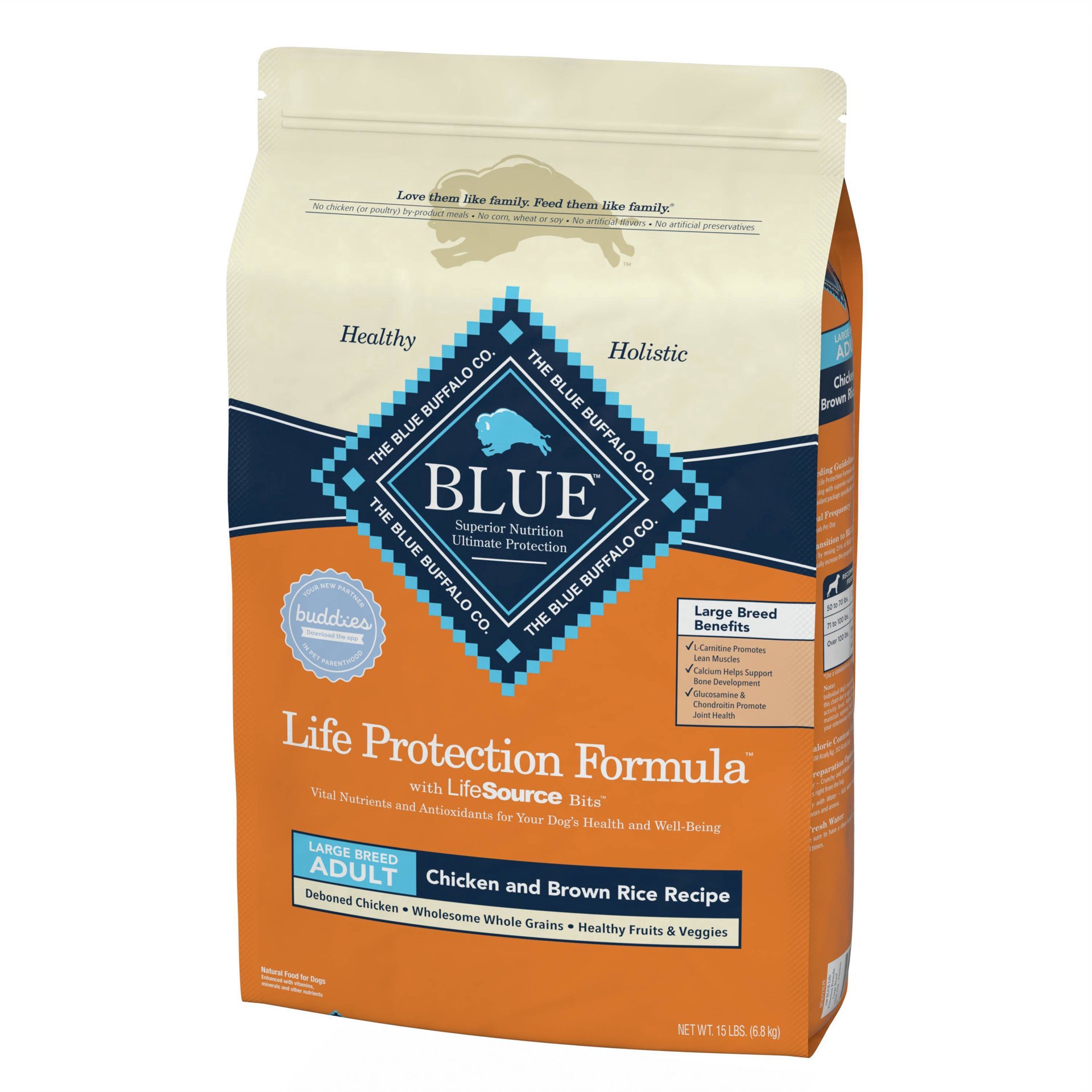 slide 4 of 15, Blue Buffalo Life Protection Formula Natural Adult Large Breed Dry Dog Food, Chicken and Brown Rice 15-lb, 15 lb