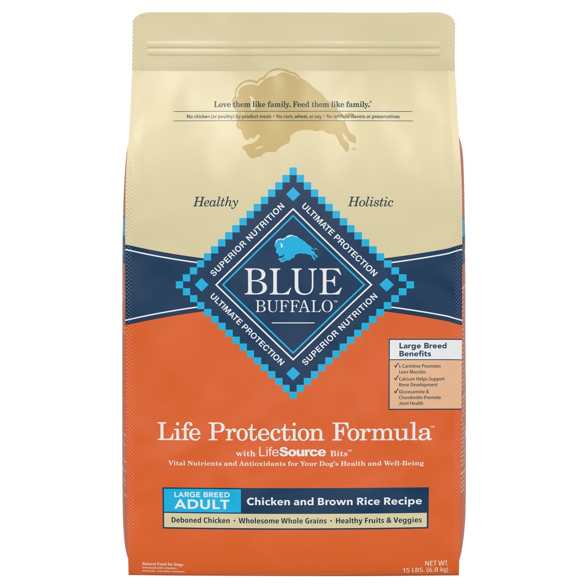 slide 1 of 15, Blue Buffalo Life Protection Formula Natural Adult Large Breed Dry Dog Food, Chicken and Brown Rice 15-lb, 15 lb