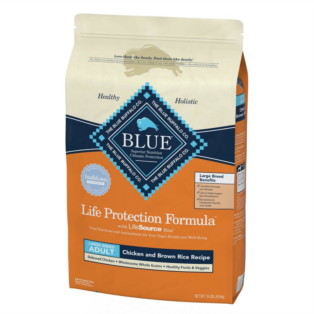 slide 10 of 15, Blue Buffalo Life Protection Formula Natural Adult Large Breed Dry Dog Food, Chicken and Brown Rice 15-lb, 15 lb