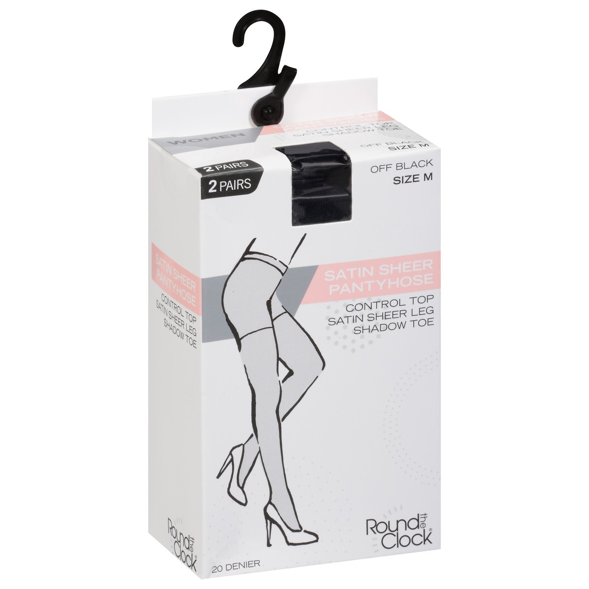 slide 4 of 9, Round The Clock Size M Off Black Satin Sheer Pantyhose - 2 Count, 2 ct
