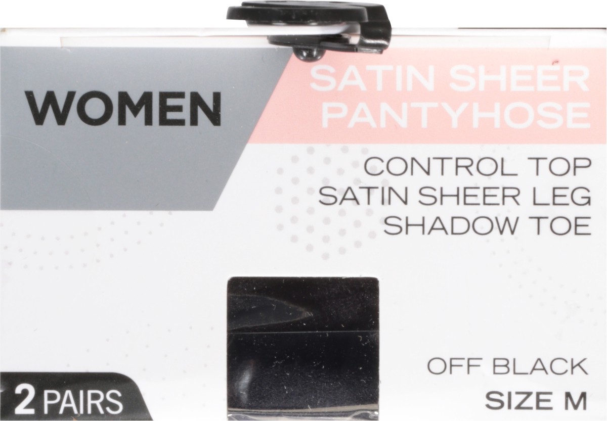 slide 8 of 9, Round The Clock Size M Off Black Satin Sheer Pantyhose - 2 Count, 2 ct