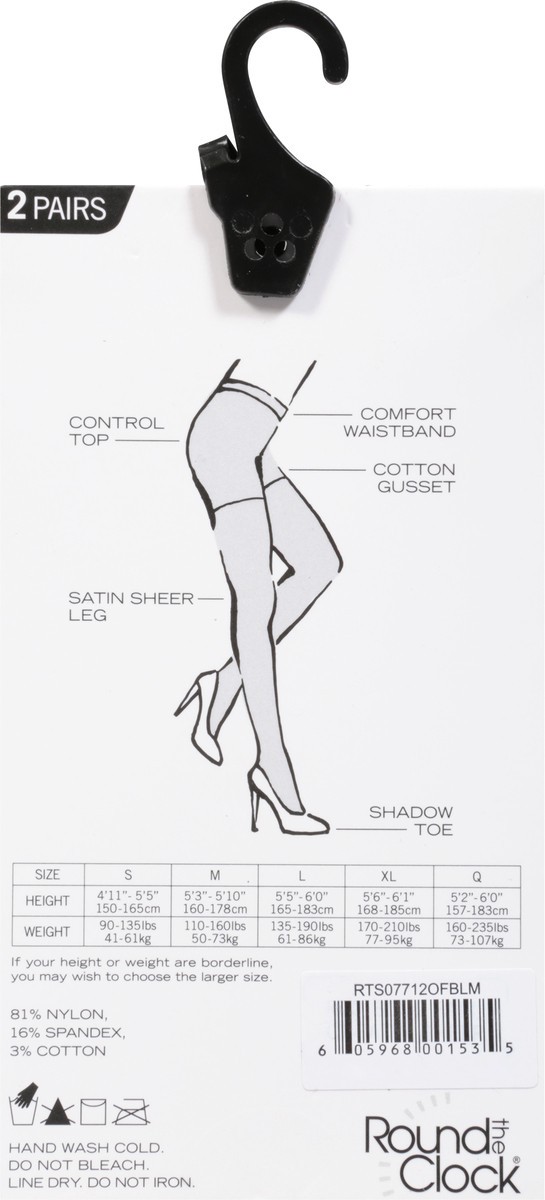 slide 6 of 9, Round The Clock Size M Off Black Satin Sheer Pantyhose - 2 Count, 2 ct