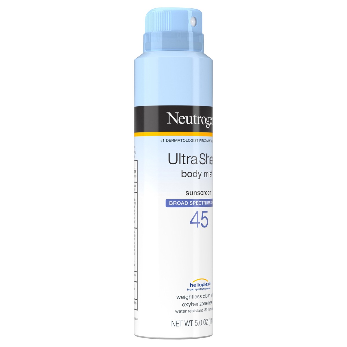 slide 3 of 6, Neutrogena Ultra Sheer Body Mist Sunscreen Spray Broad Spectrum SPF 45, Lightweight, Non-Greasy & Water Resistant, Oil-Free & Non-Comedogenic UVA/UVB Sunscreen Mist, 5 oz, 5 oz