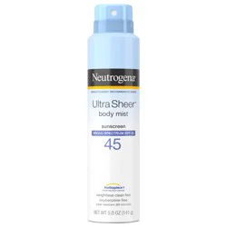 Neutrogena Ultra Sheer Body Mist Sunscreen Spray Broad Spectrum SPF 45, Lightweight, Non-Greasy & Water Resistant, Oil-Free & Non-Comedogenic UVA/UVB Sunscreen Mist, 5 oz