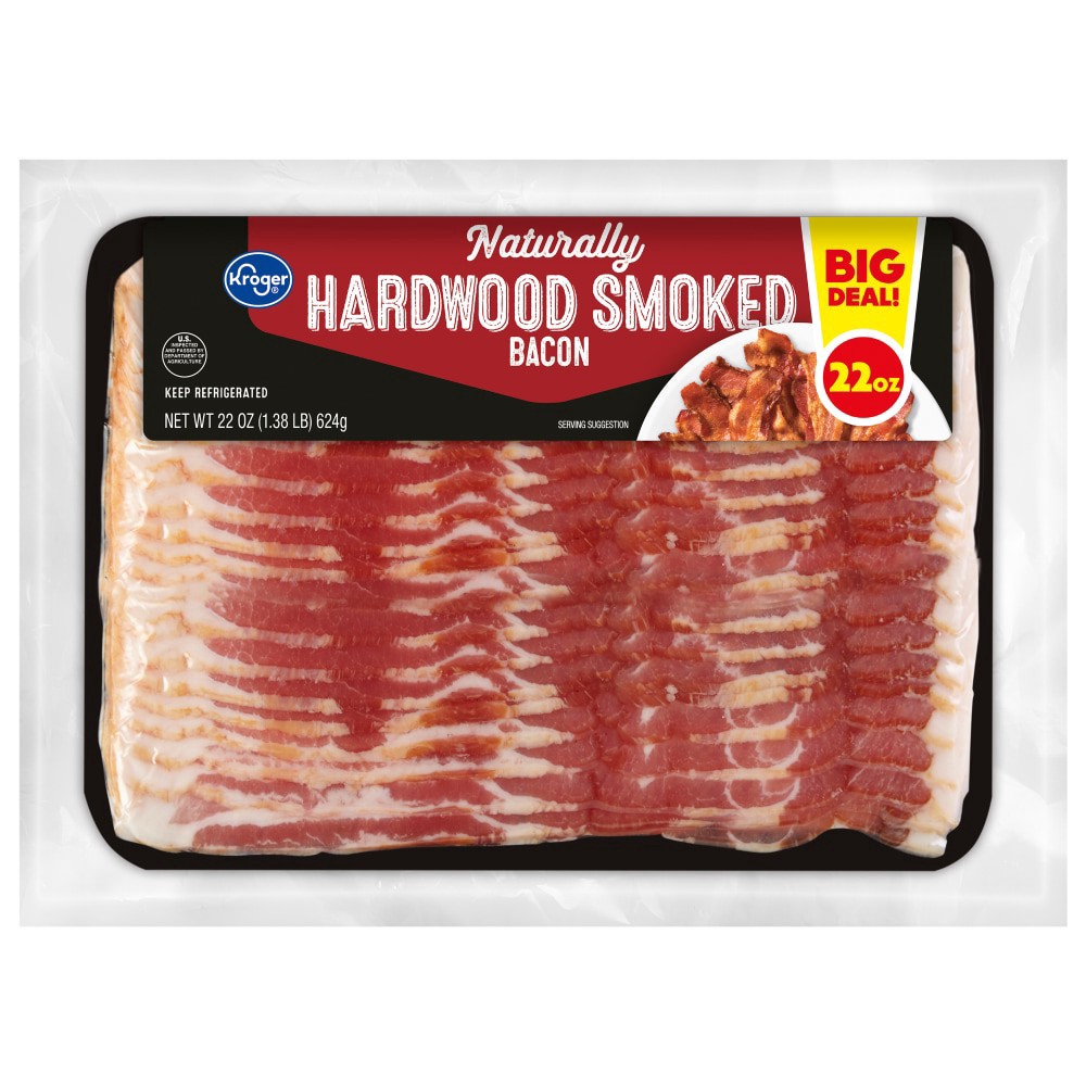 slide 1 of 2, Kroger Hardwood Smoked Bacon, 22 oz