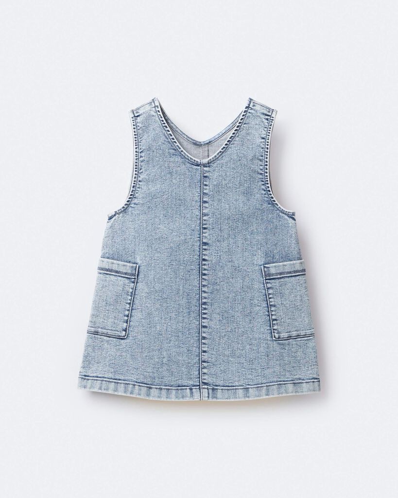 slide 3 of 6, Otteravenue Toddler Girl Otter Pocket Denim Jumper in Avenue Wash - Blue Blue 4T, 1 ct