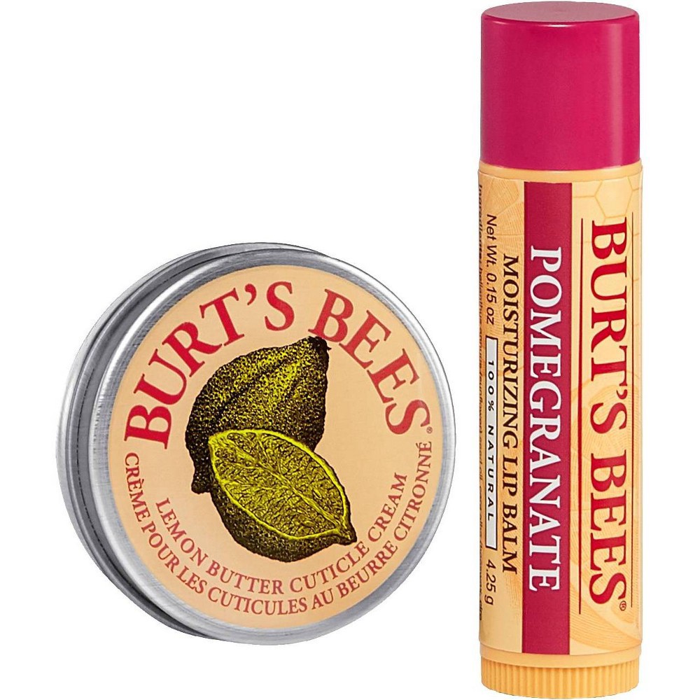 slide 4 of 5, Burt's Bees A Bit of Burt's Bees Holiday Gift Set, 100% Natural, Pomegranate Lip Balm and Lemon Butter Cuticle Cream, 2 Skin Care Products in Festive Gift Box, 1 ct