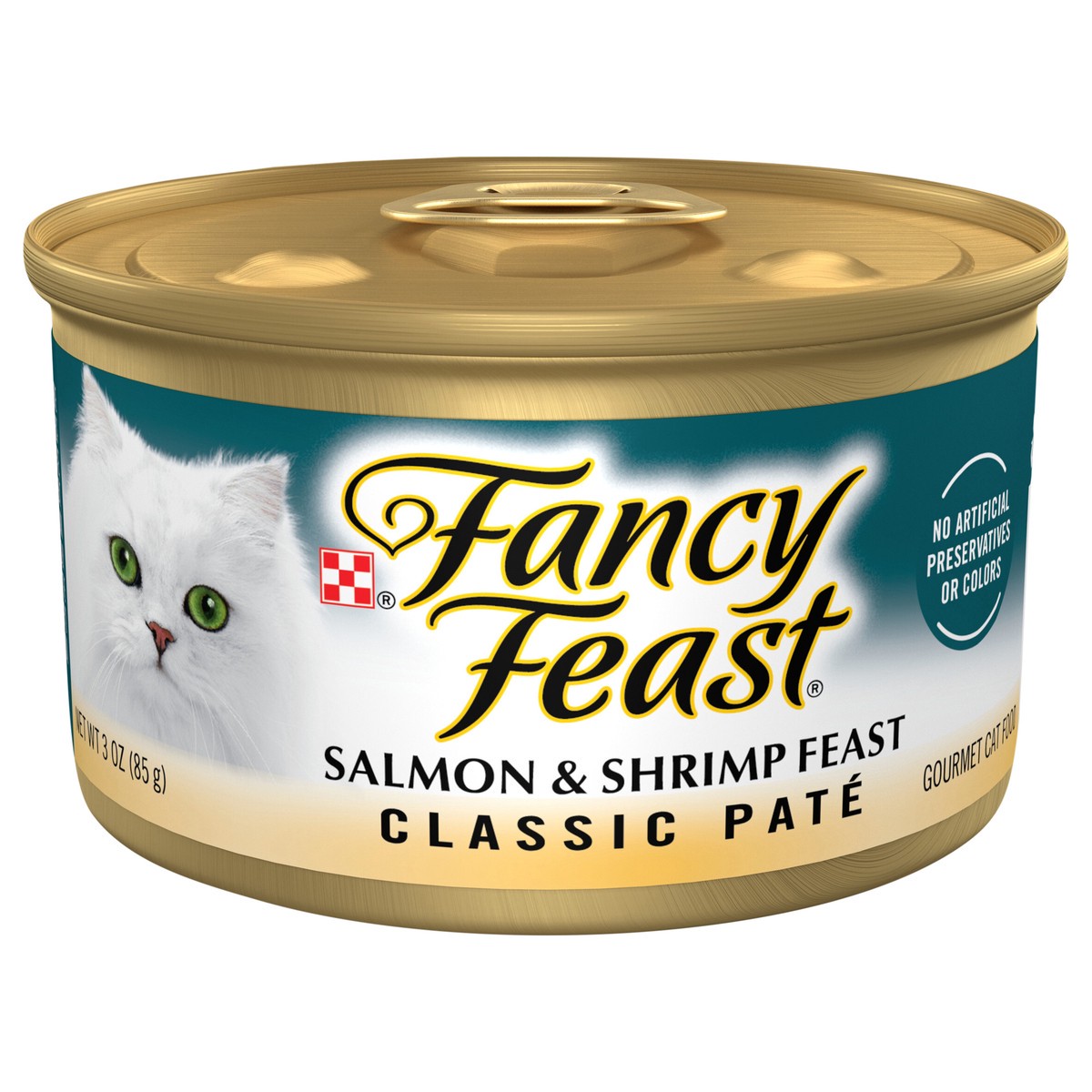 slide 1 of 9, Fancy Feast Purina Fancy Feast Classic Salmon & Shrimp Feast Cat Food, 3 oz