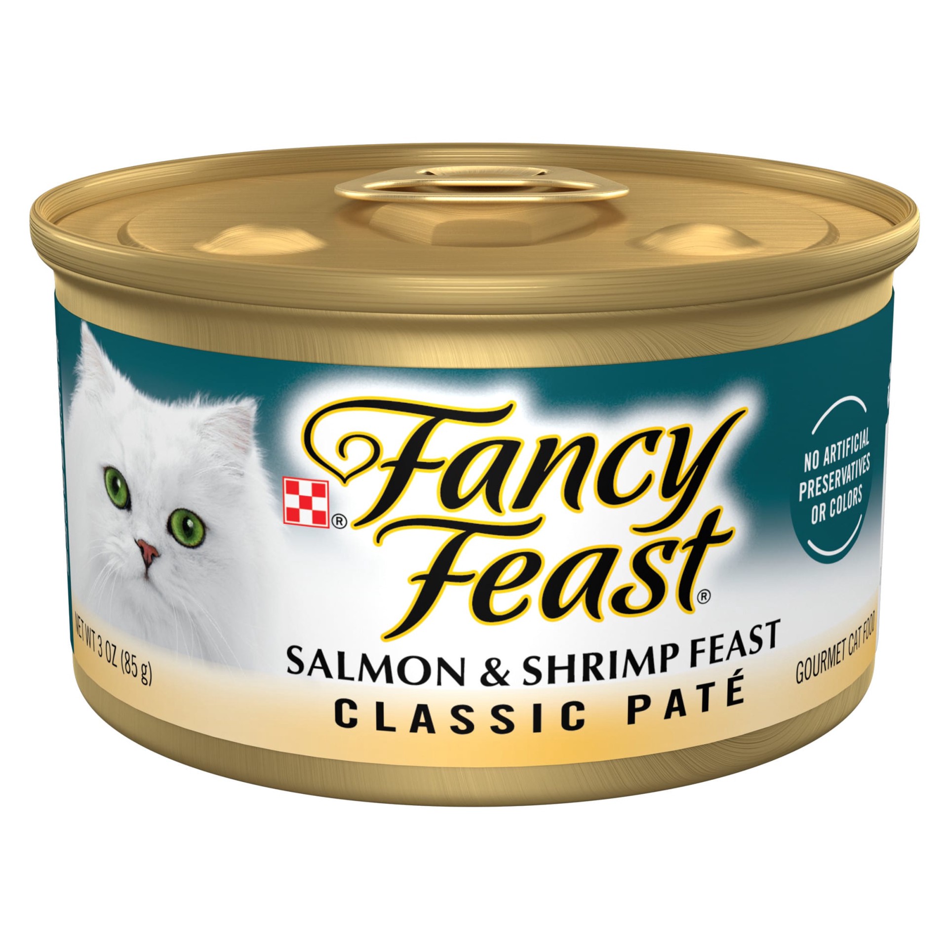 slide 1 of 9, Fancy Feast Purina Fancy Feast Classic Salmon & Shrimp Feast Cat Food, 3 oz