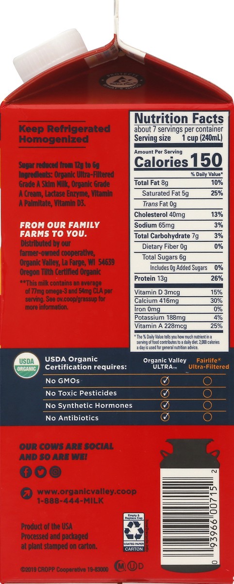 slide 8 of 9, Organic Valley Whole Ultra-Filtered Organic Milk 56 oz, 56 oz