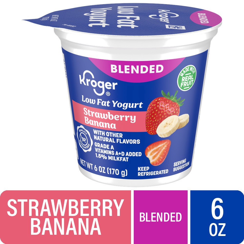 slide 3 of 5, Kroger® Strawberry Banana Blended Low Fat Yogurt Cup, 6 oz