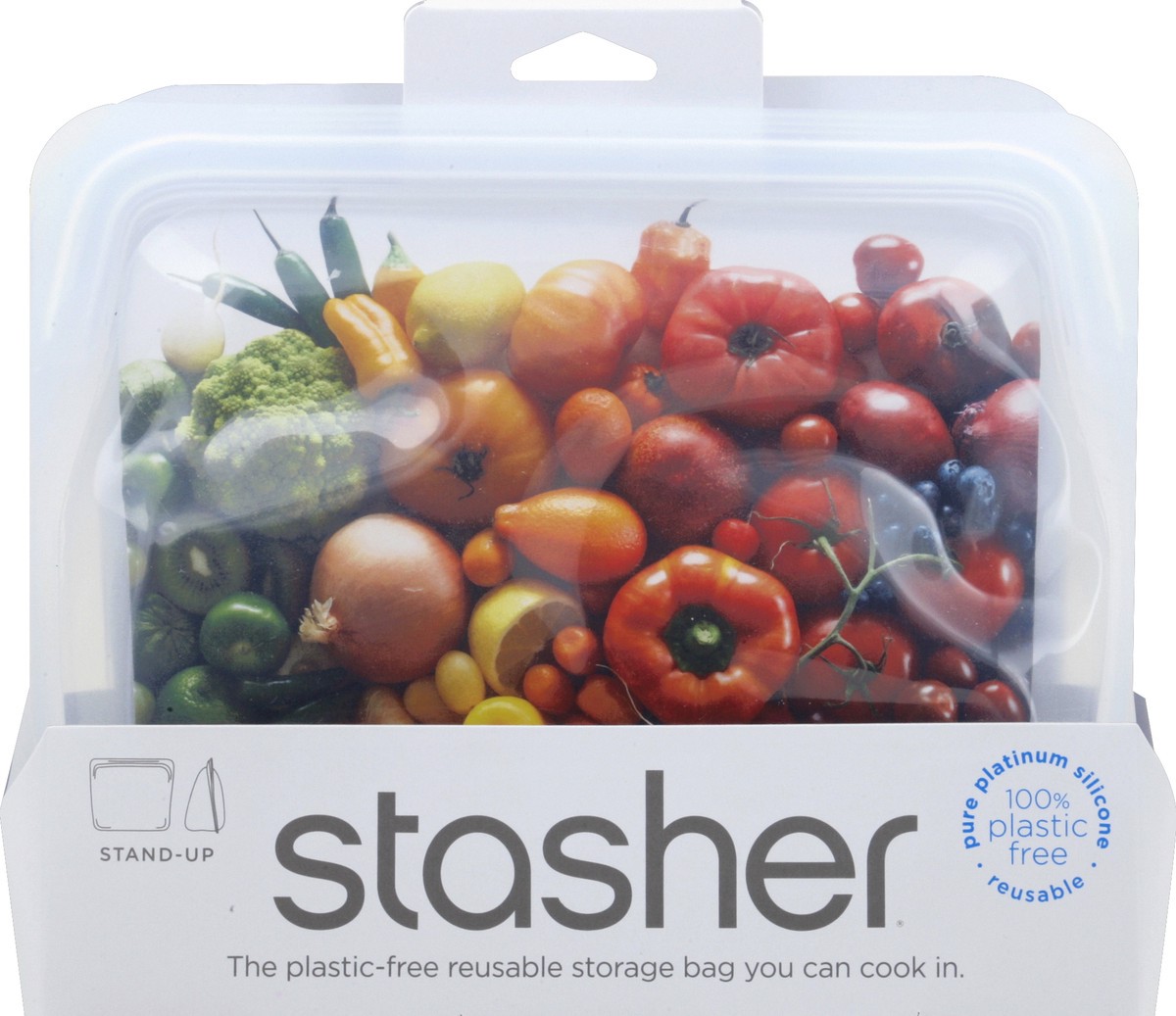 slide 1 of 11, Stasher Reusable Food Storage Stand-Up Mid Bag - Clear, 1 ct