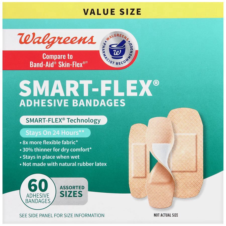 slide 5 of 5, Walgreens Smart-Flex Adhesive Bandages, 60 ct